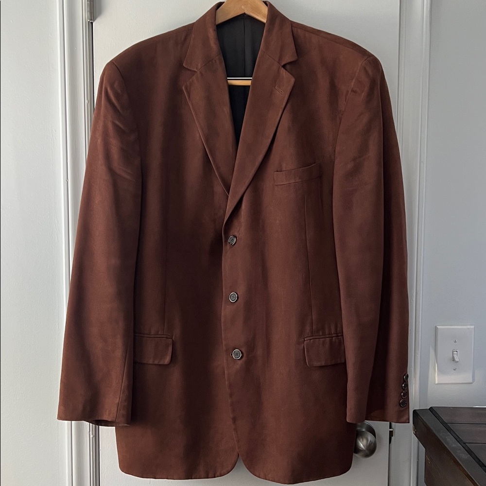 Elegant Brown Suede Men's Blazer Jacket